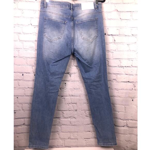 Boohoo Man Light Wash Distressed Button Fly Stretch Skinny Jeans Men's 34 - Picture 3 of 13